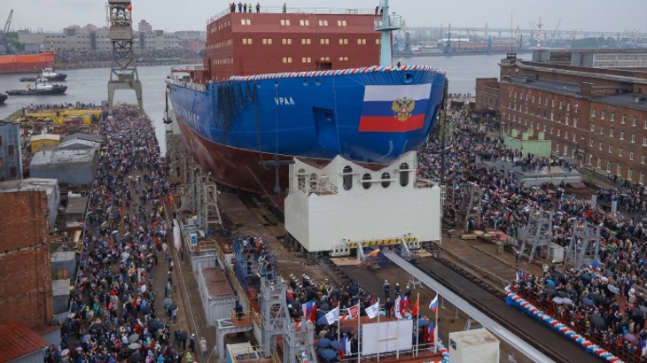 Russia launches world&#39;s largest nuclear-powered icebreaker